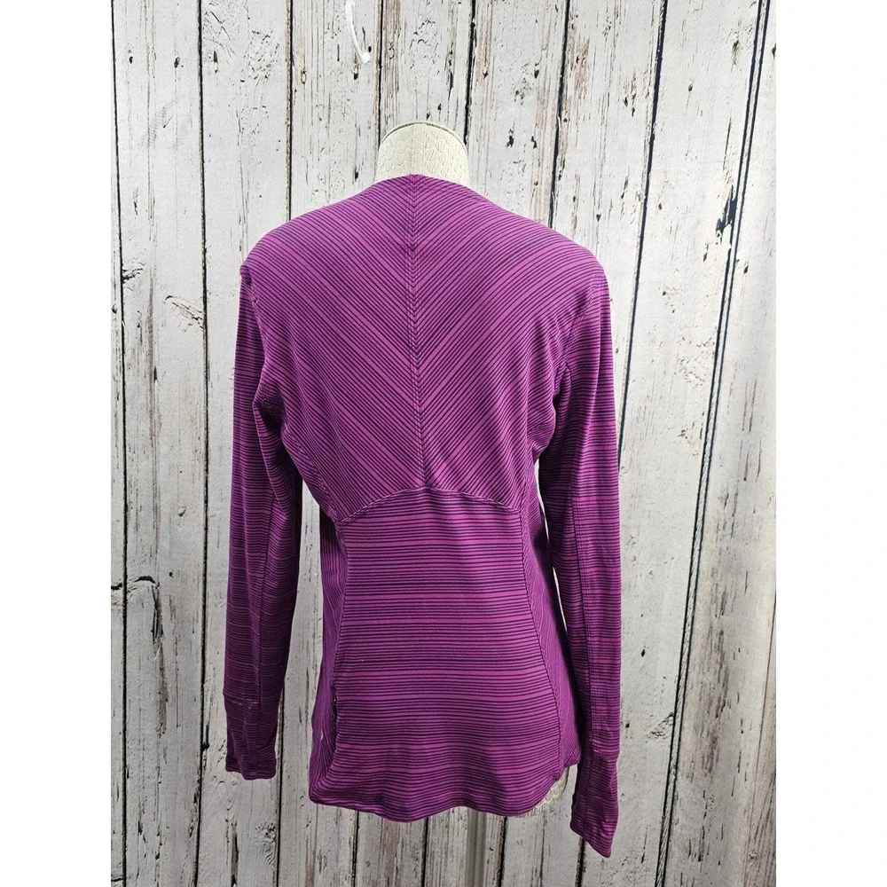 Lululemon Athletica Long Sleeve Striped Athletic Top Thumbholes Zip Pocket Sz 10